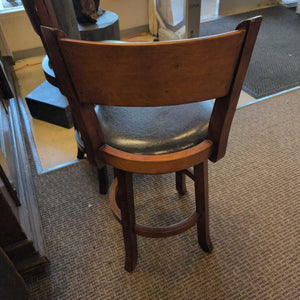 Round Swivel Wooden Counter Stools Studded Seats (Pair)