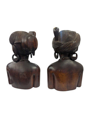 Carved Wooden Bust's Man & Woman Igorot Philippines (Pair)