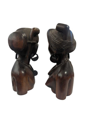 Carved Wooden Bust's Man & Woman Igorot Philippines (Pair)