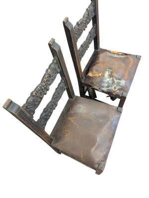 Antique Carved Chairs with Leather Seats (Pair)