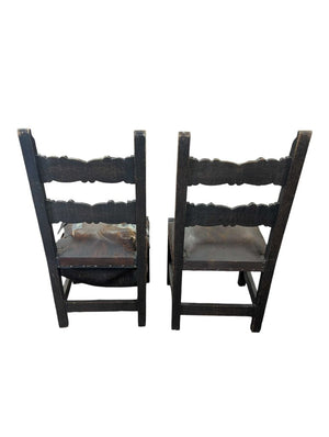 Antique Carved Chairs with Leather Seats (Pair)