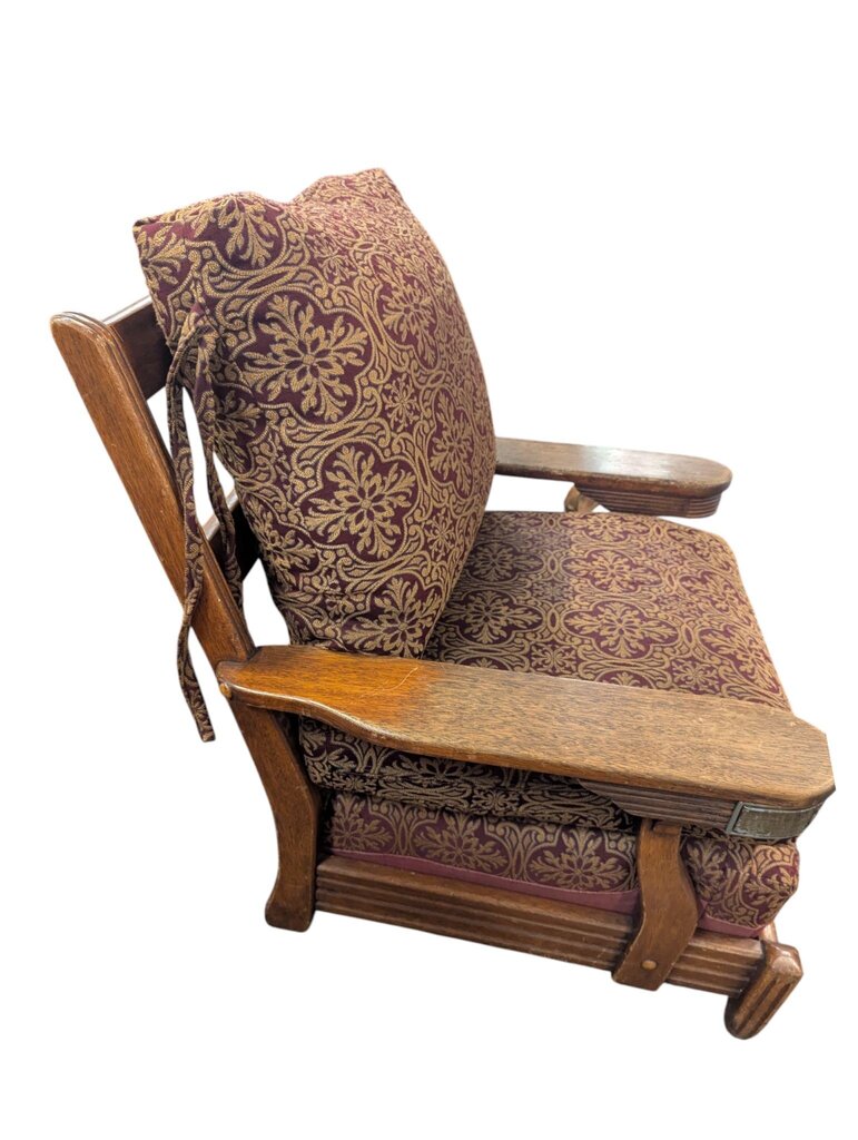 Antique Smoking Chair Red & Gold Jacquard Upholstery