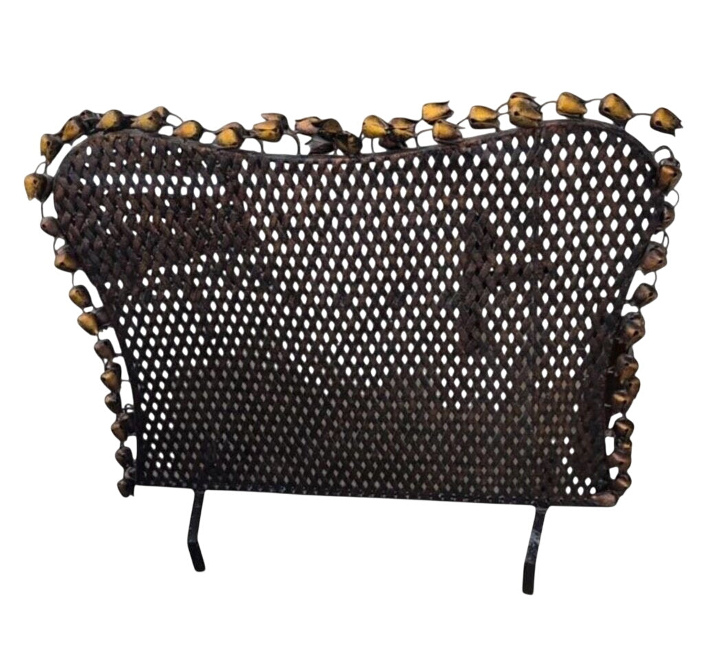 San Miguel Style Black Iron Brass Birds Fireplace Screen