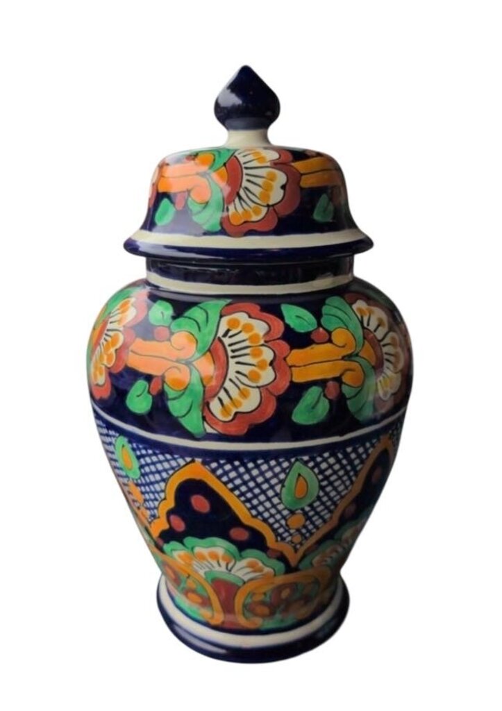 Arte Sama Talavera Style Ginger Jar With Lid 7.5 x13.5