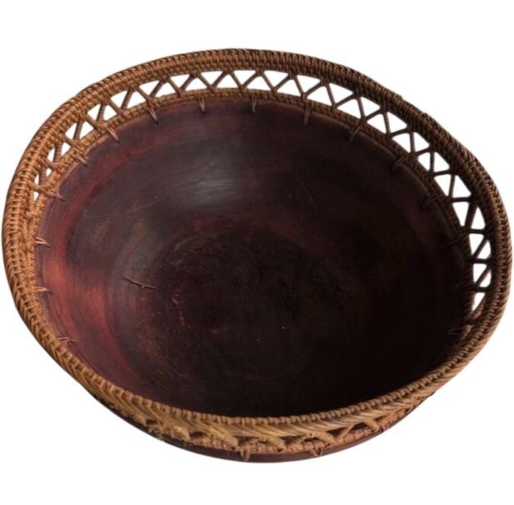 TBalinese Acacia Wood Wicker Trim Bowl 12¨
