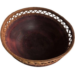 TBalinese Acacia Wood Wicker Trim Bowl 12¨