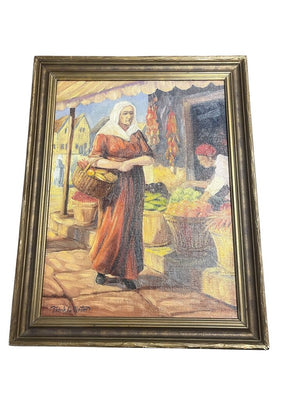 Franklin L. Matter "Morning Market" 1940 Oil On Canvas 19.5 x 14.75