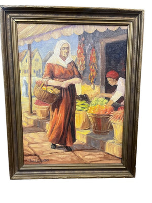 Franklin L. Matter "Morning Market" 1940 Oil On Canvas 19.5 x 14.75
