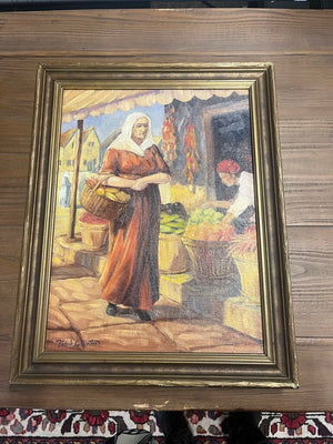 Franklin L. Matter "Morning Market" 1940 Oil On Canvas 19.5 x 14.75