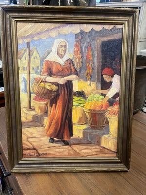 Franklin L. Matter "Morning Market" 1940 Oil On Canvas 19.5 x 14.75
