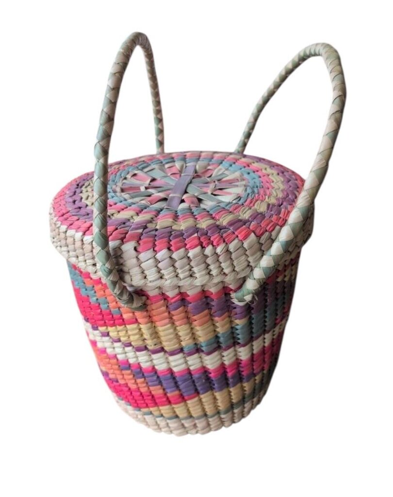 Woven Striped Sea Grass Snake Charmer Basket With Lid