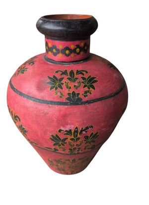 Kashmiri Indo-Raj Red Hand Painted Metal Floral Motif Vase 20"