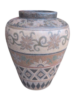 Spanish-Mexican Terracotta Hand Painted Floral Vessel (16 Inch)