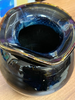 Blue Black Drip Glaze Ruffle Mouth Ceramic Vase