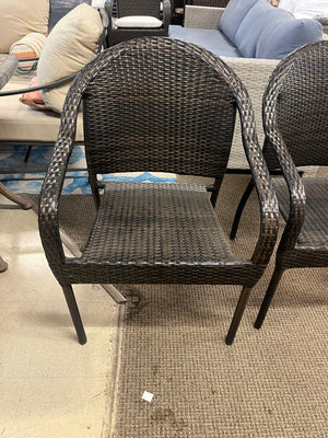 Brown Wicker Outdoor Arm Chairs (Pair)