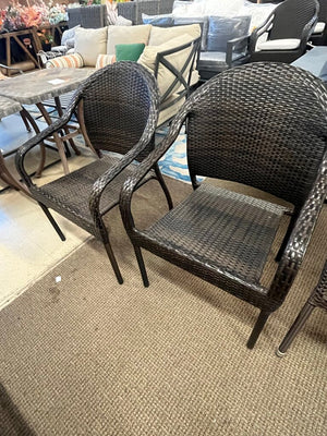 Brown Wicker Outdoor Arm Chairs (Pair)