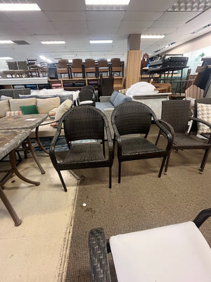 Brown Wicker Outdoor Arm Chairs (Pair)