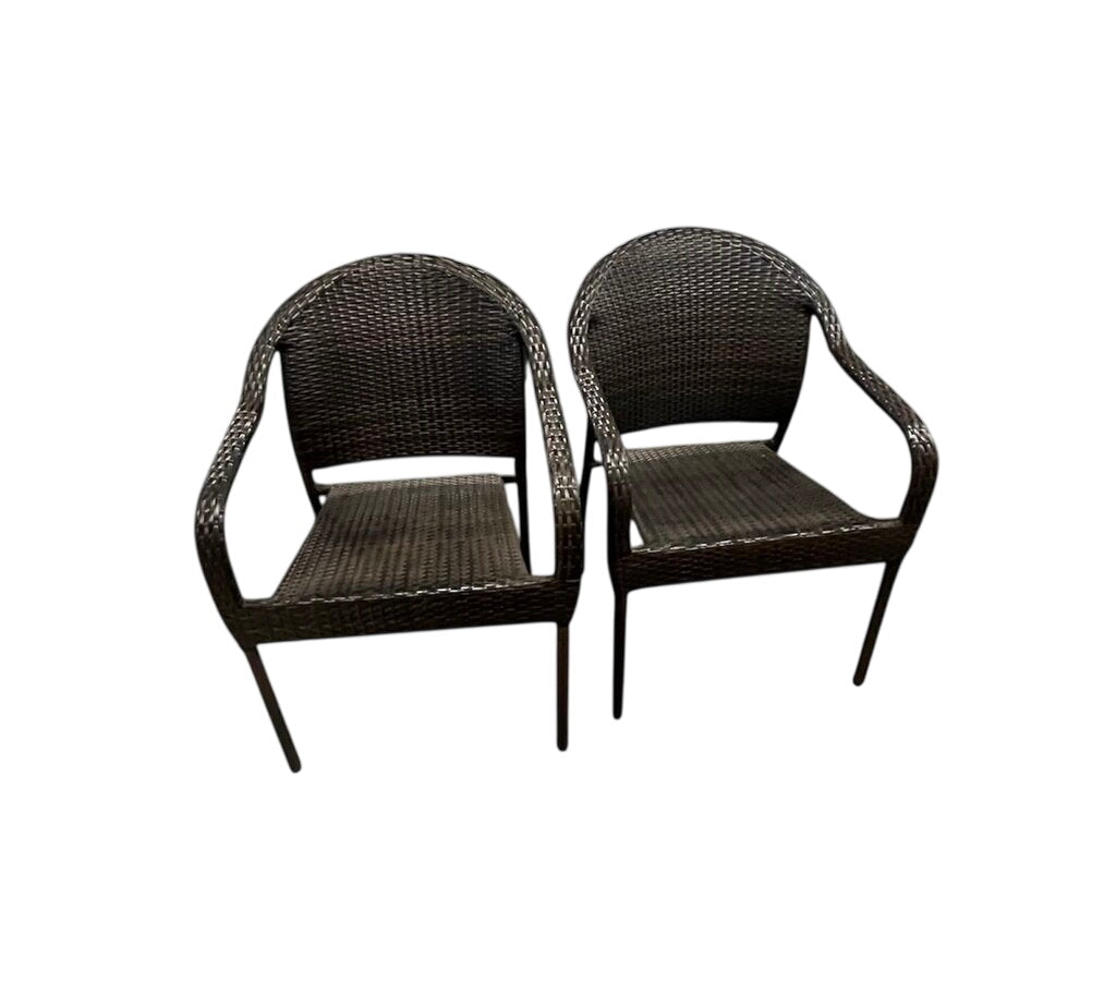 Brown Wicker Outdoor Arm Chairs (Pair)