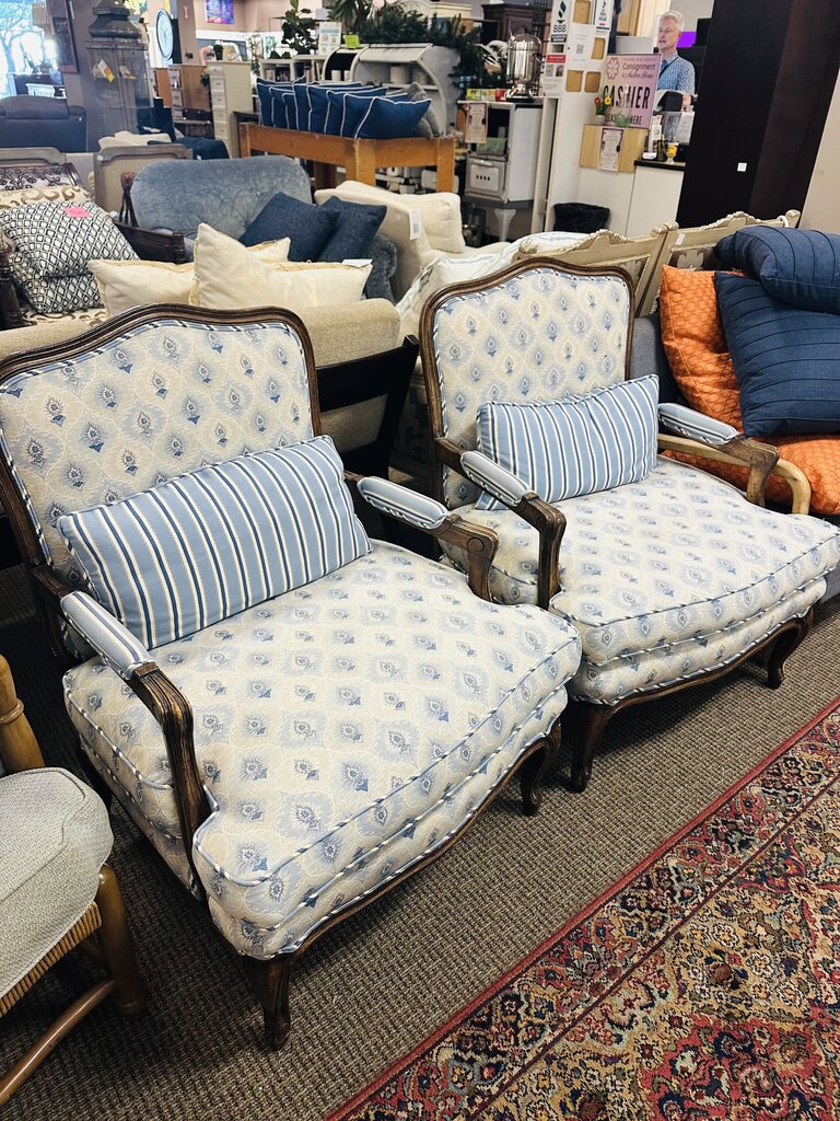 French Louis XV Style Bergere Armchairs (pair)