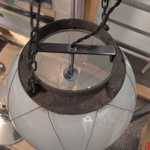 Opaline Midcentury Caged Hanging Pendant Light