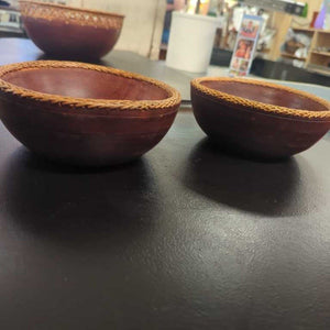 Balinese Acacia Wood Bowls w/ Wicker Trim 7.5" (PAIR)