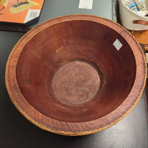 Balinese Acacia Wood Wicker Trim Bowl 13.5"