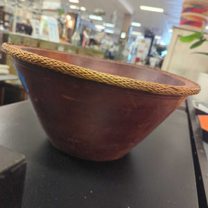 Balinese Acacia Wood Wicker Trim Bowl 13.5"