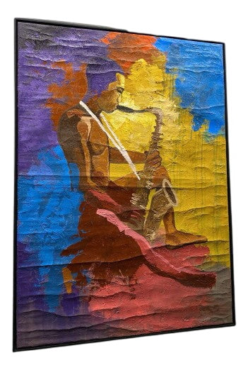 ArtDey Saxhophonist Framed Painting 40x55 by Miss Daisy's Consignment & Auction House