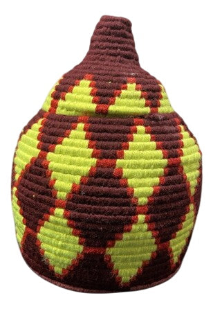 African Moroccan Style Woven Red Yellow Lidded Basket by Miss Daisy's Consignment & Auction House