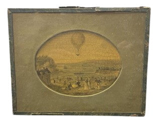 French Reverse Painting On Glass 1785 Flight Over The English Channel Signed SM 1785 Vintage Historic Collectors Item by Miss Daisy's Consignment & Auction House