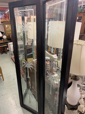 Antique Etched Glass Palm Tree Design Wood Frame Divider (EACH)