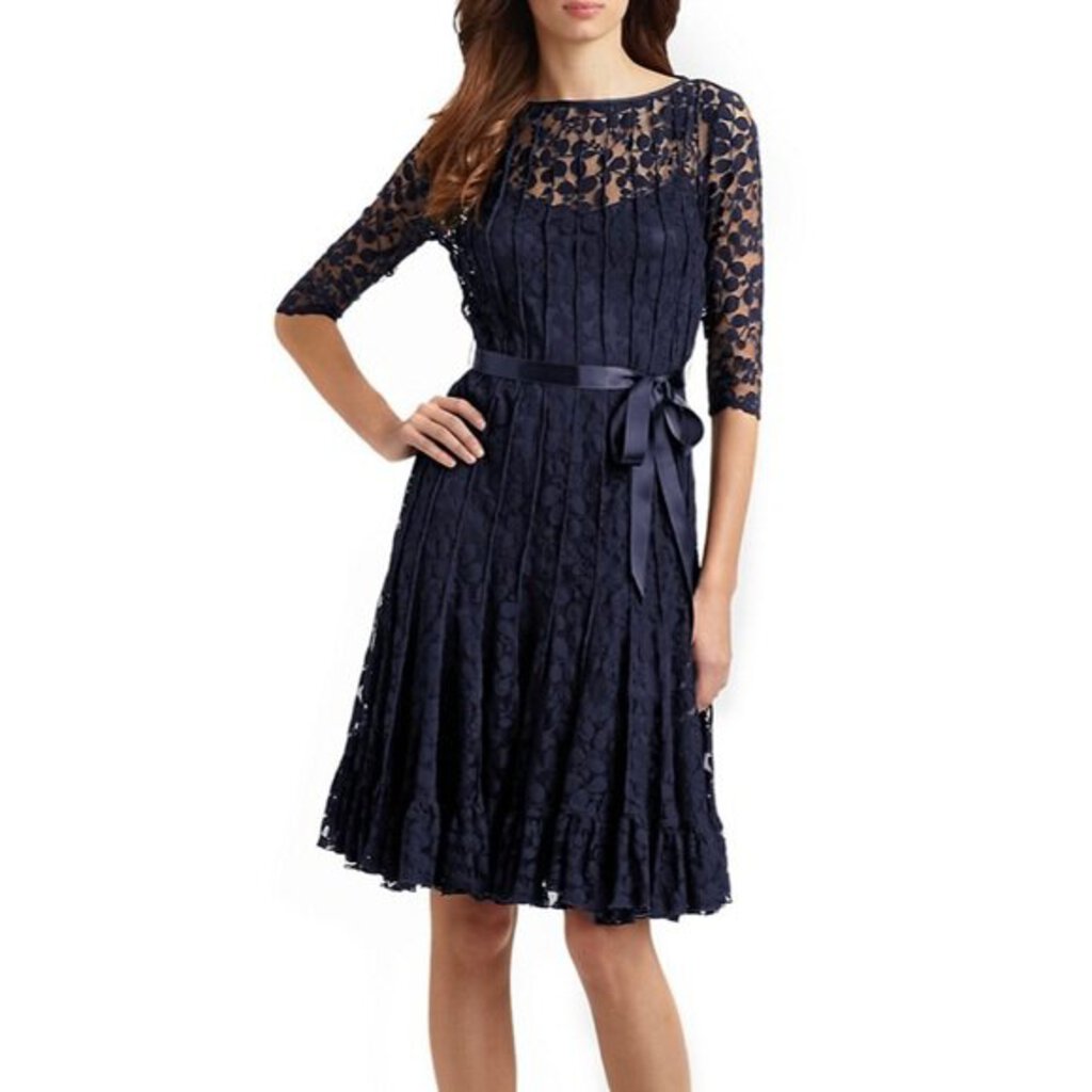 NWT TERI JON Lace Dress w/ Shell Navy Sz.6