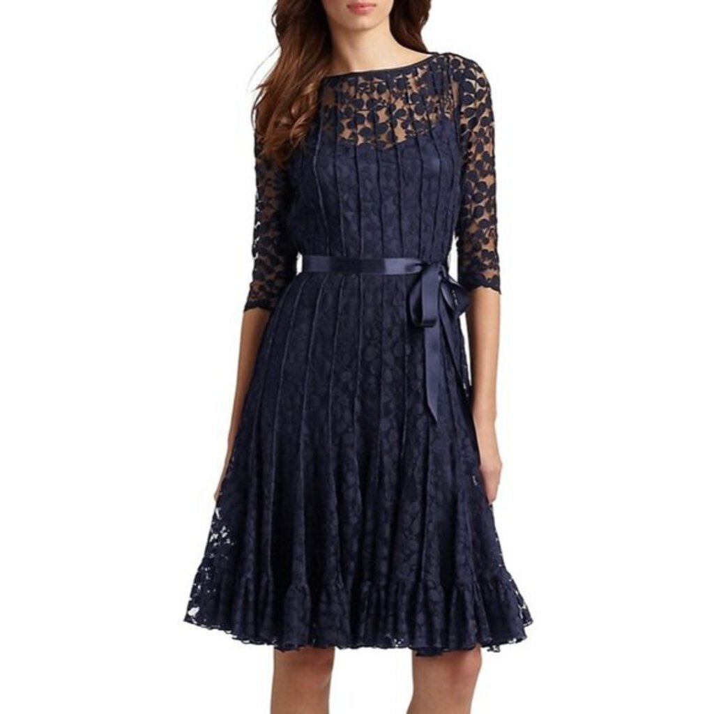 NWT TERI JON Lace Dress w/ Shell Navy Sz.6