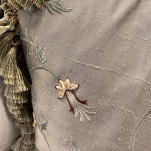 Embroidered Silk Pillow w/ Tassel Trim