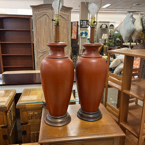 Terracotta Colored Ceramic 39" Lamps (pair)