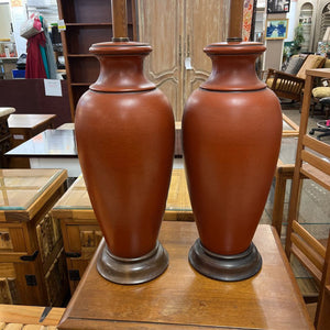 Terracotta Colored Ceramic 39" Lamps (pair)
