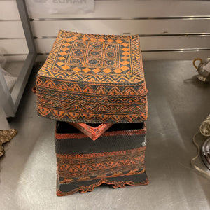 Red+Black Square Lacquerware Woven Wicker Basket (5"x5"x8.5") by Miss Daisy's Consignment & Auction House