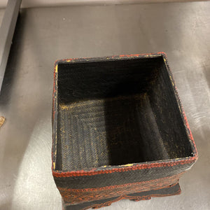 Red+Black Square Lacquerware Woven Wicker Basket (5"x5"x8.5") by Miss Daisy's Consignment & Auction House