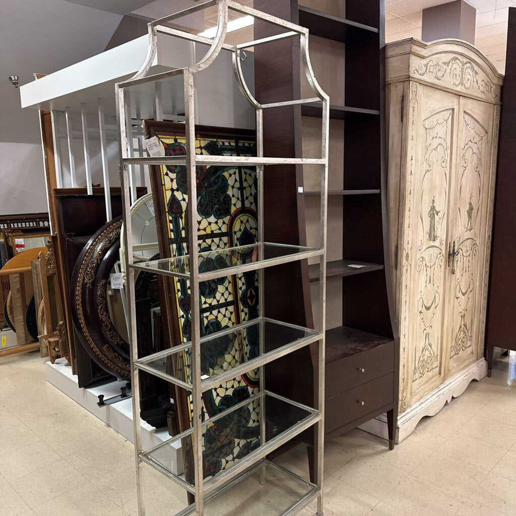 Metal Etagere With 2/ Glass Shelves ( Approx. 30"x15"x74")