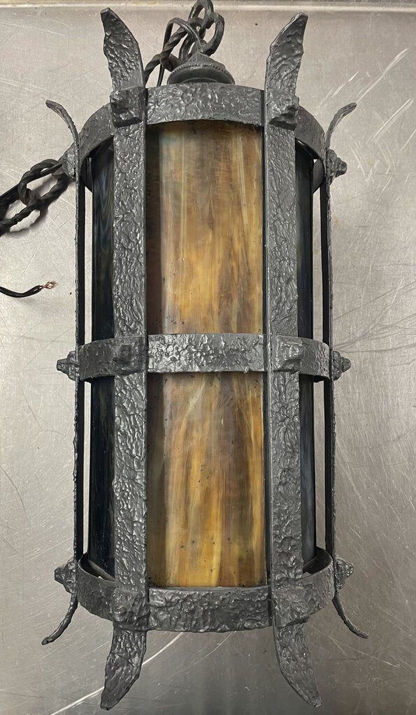 Spanish Wrought Iron Stained Glass Pendant Lantern