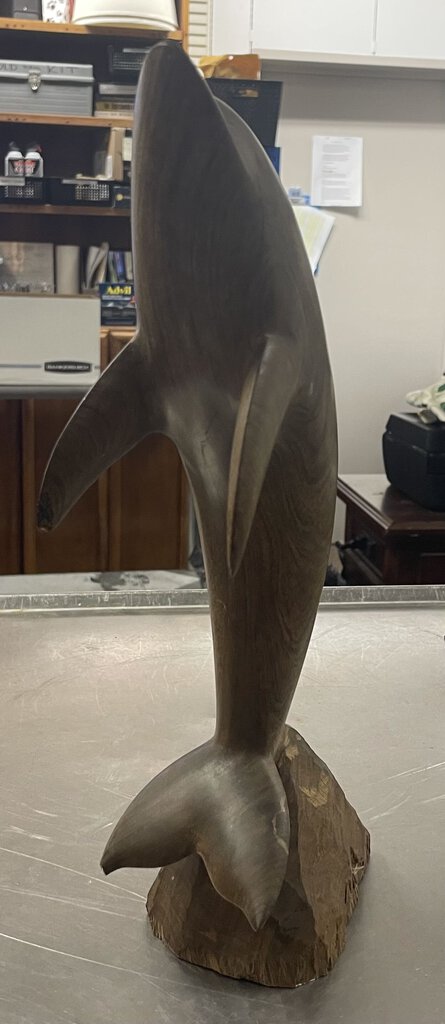 Carved Iron Wood Standing Dolphin
