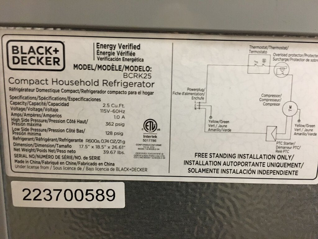 Black+Decker Compact Single Door Refrigerator W/ Freezer