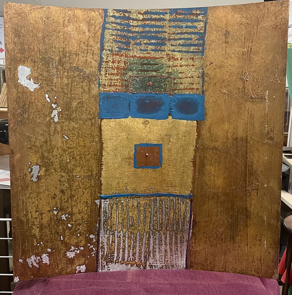 Tony Evans-"Lido"- Abstract Mixed Media on Curved Metal Plate