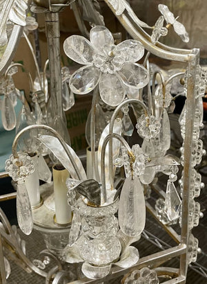 Venetian Silver Crystal Murano Flower 4-Light Chandelier