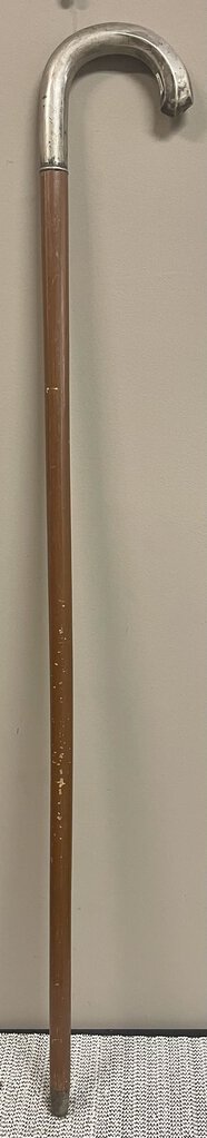 Brown Hardwood Cane w/Silver Facetted Handle and Tip