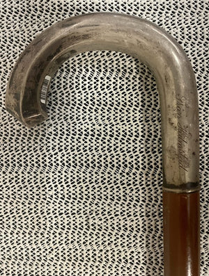 Brown Hardwood Cane w/Silver Facetted Handle and Tip