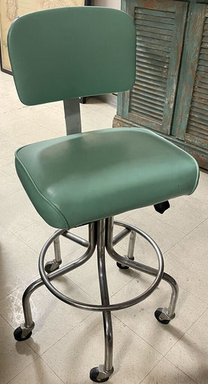 Vintage Industrial Gray Padded Drafting Stool w/Casters