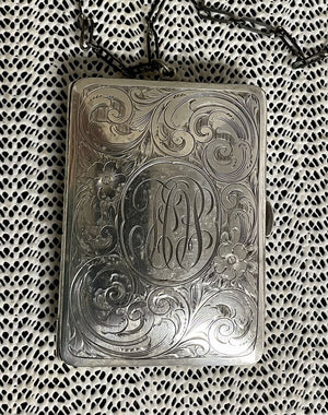 Sterling Silver Engraved Evening Clutch w/ Silver Chain