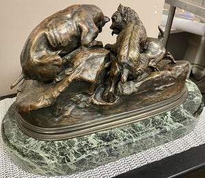 Pierre Jules Mene - The Rabbit Hunt - Bronze w/ Marble