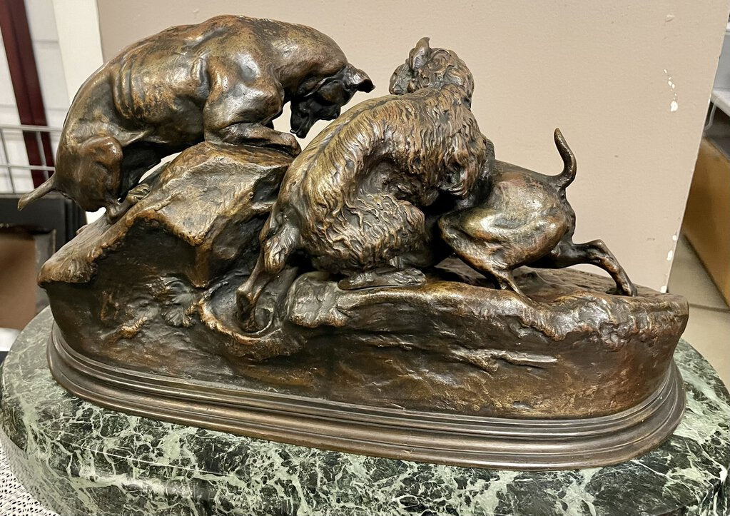 Pierre Jules Mene - The Rabbit Hunt - Bronze w/ Marble